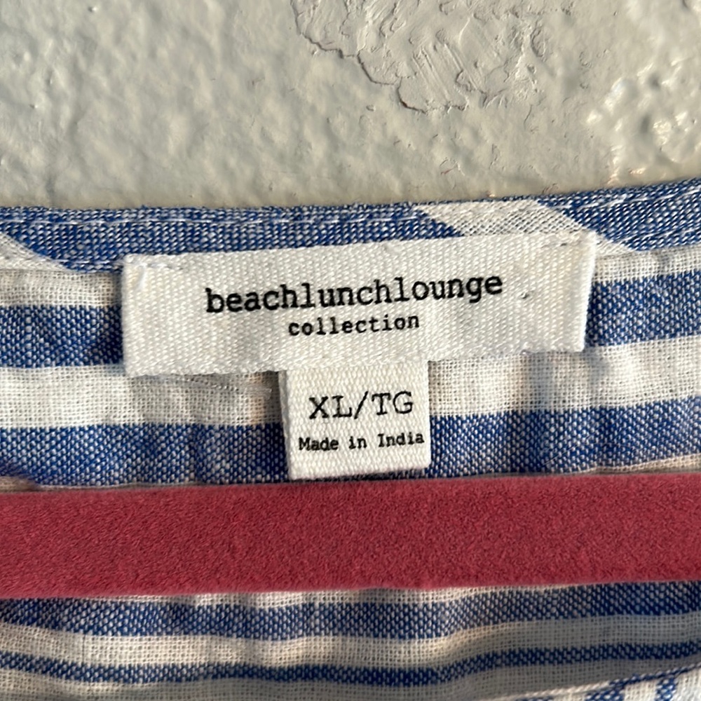 Sleeveless linen blouse white & blue striped blouse buttons on both sides -XL/TG - Picture 6 of 10